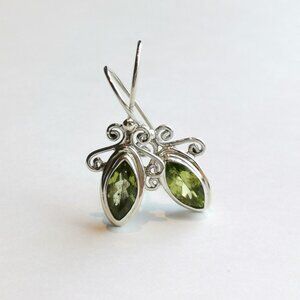 Marquise Cut Peridot Drop Earrings in Sterling Silver